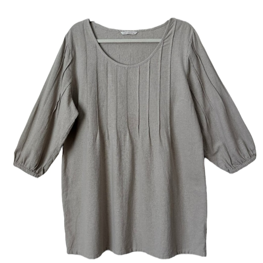 SOFT SURROUNDINGS Pintuck Peasant Boho Natural Cotton Longline Tunic in Tan MED - Picture 3 of 12